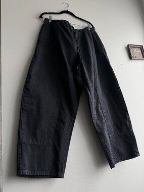 XL Women's Black GAP Easy On Double Knee Barrel Pants Elastic Waist 100% Cotton